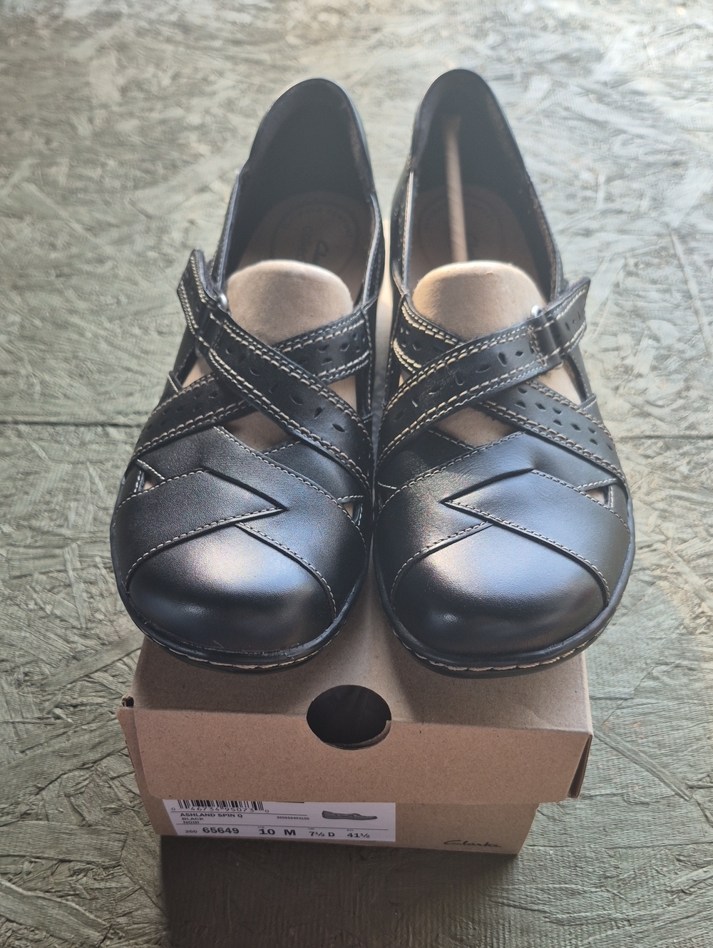 Clarks Black Leather Crisscross Strap Flats